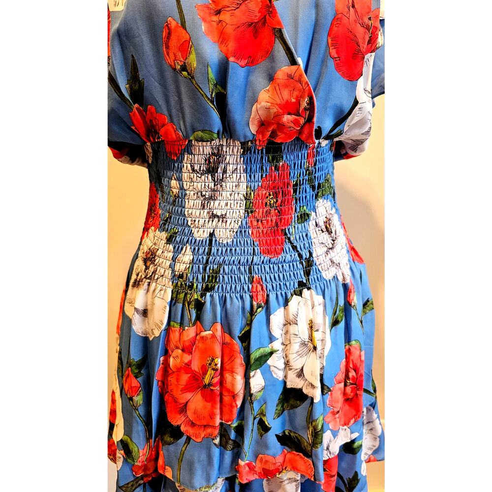 Parker Bondi Dress Maritime, Wildflower, Silk Blend, Smocked Waist, NEW, Sz S - Picture 4 of 10